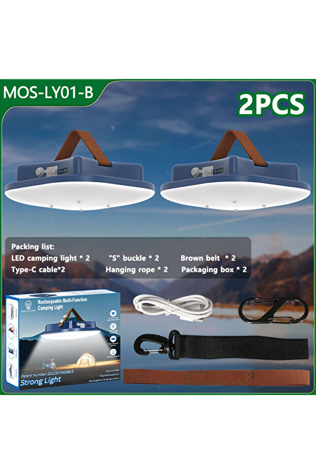 Blue MOSLY01-2PCS MOSLIGHTING Solar Chargin Tent Strong Light with Magnet Zoom Portable Torch Campin