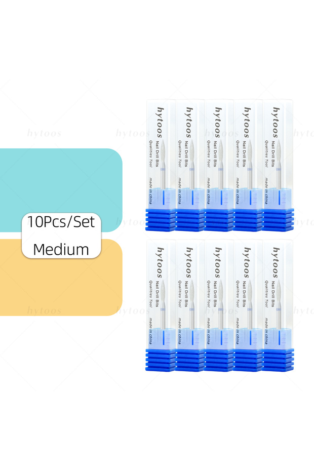 10Pcs Medium HYTOOS Flame Diamond Nail Drill Bit 3/32'' Russian Cuticle Cleaner Under Nail Dead Skin