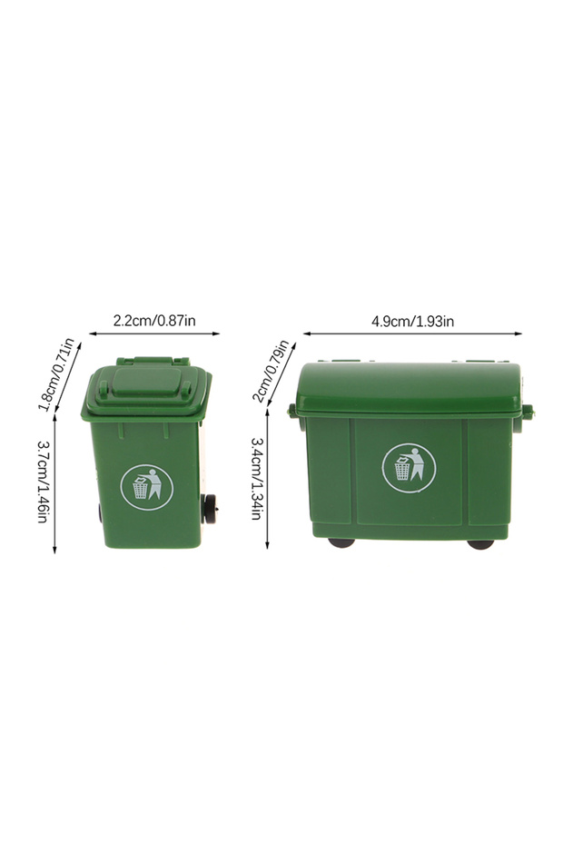 Green 1Set 1:12 Dollhouse Miniature Trash Can Toy Mini Sanitation Trash Cans Model Simulation Garbag