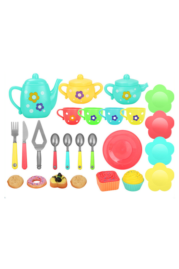 25pcs tes set Kids Simulation Tea Set Kitchen Toys Tinplate Afternoon Tea Toys Teapot Teacup Food Pr
