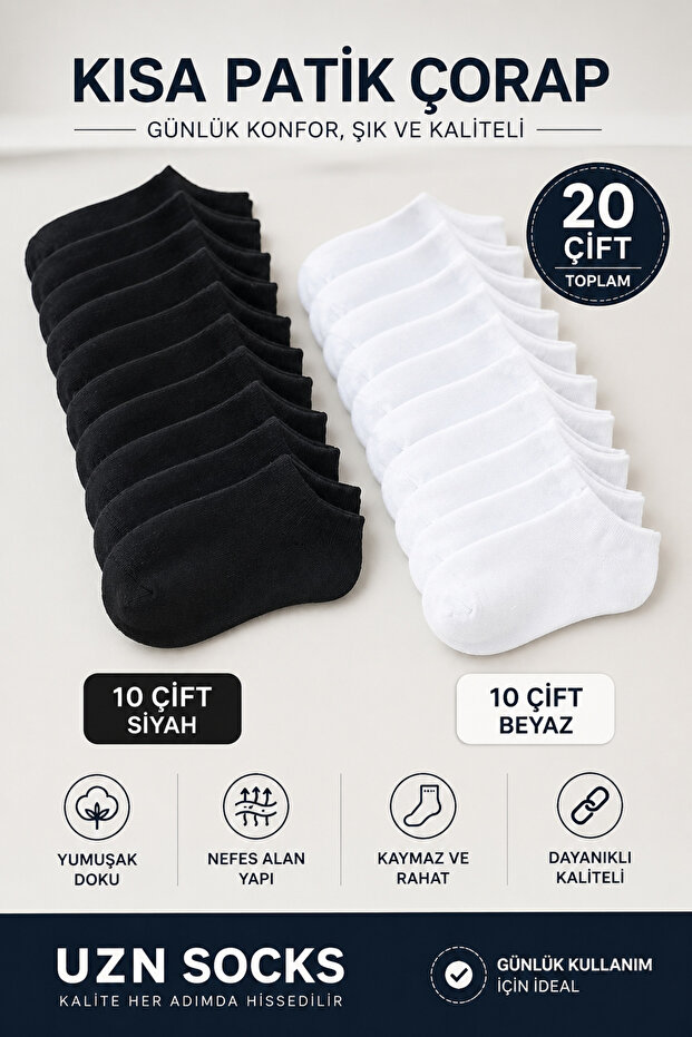 20 Pairs Cotton Short Booties Socks | Unisex | Black & White | Anti-Sweat | Suitable for Daily Use