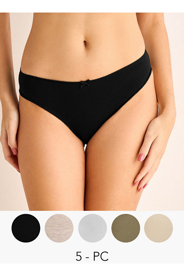 Set of 5 - Bikini Briefs with Scalloped Trim