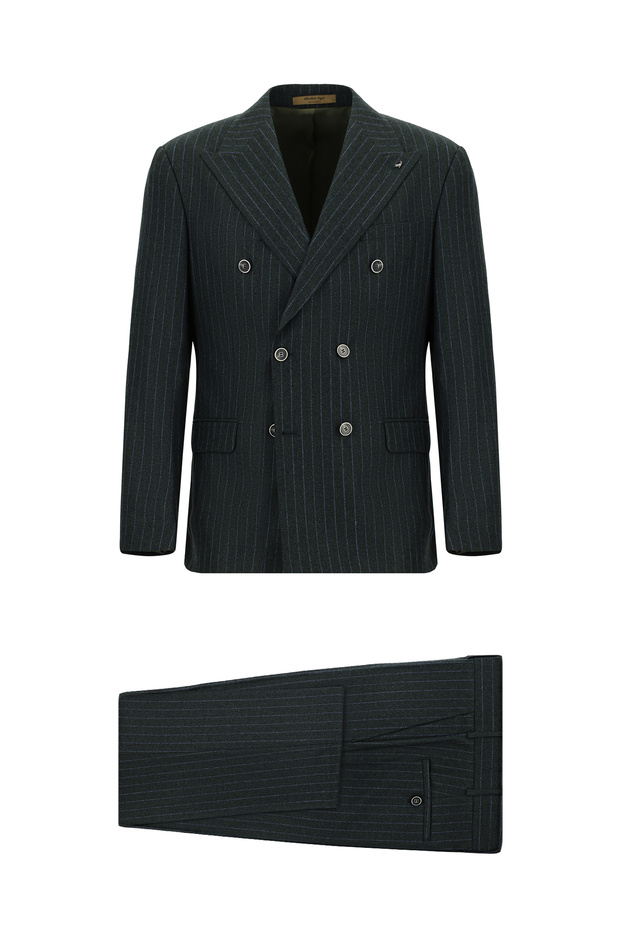 6 Drop Regular Fit Standard Cut Wool Striped Double Breasted Suit