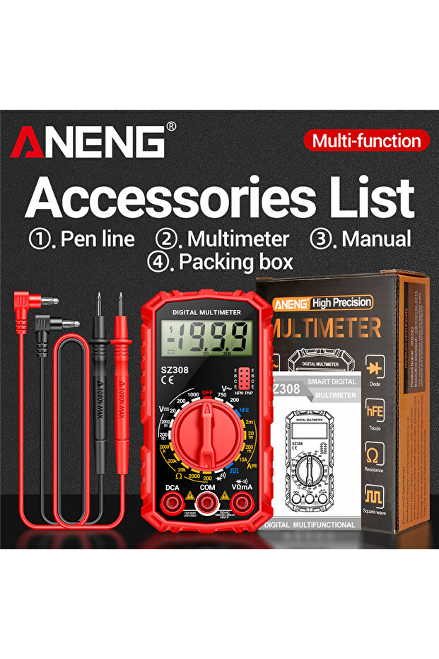 ANENG Red Digital Multimeter ANENG SZ308 1999 Count AC/DC High-Precision Multi-function Voltage Cur