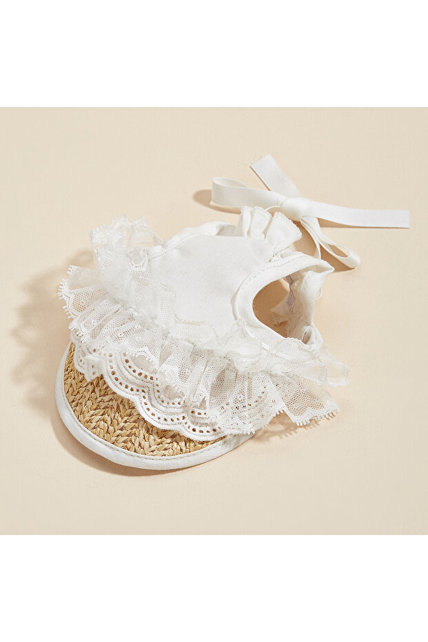 M White Summer Pet Sunshade Hat Adjustable Elastic Hat Fashionable And Versatile Lace Bow Dog Cat Ha
