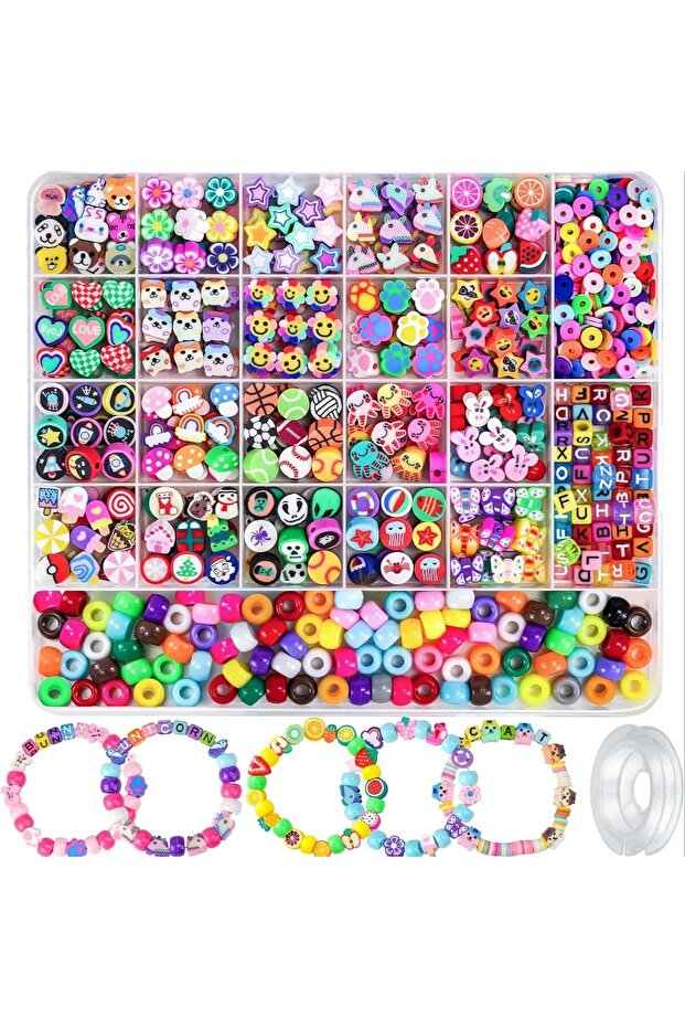 26agridsclay 1200 Pcs Polymer Clay Beads Bracelet Making Kit, Animal Fruit Flower Butterfly Bunny Po