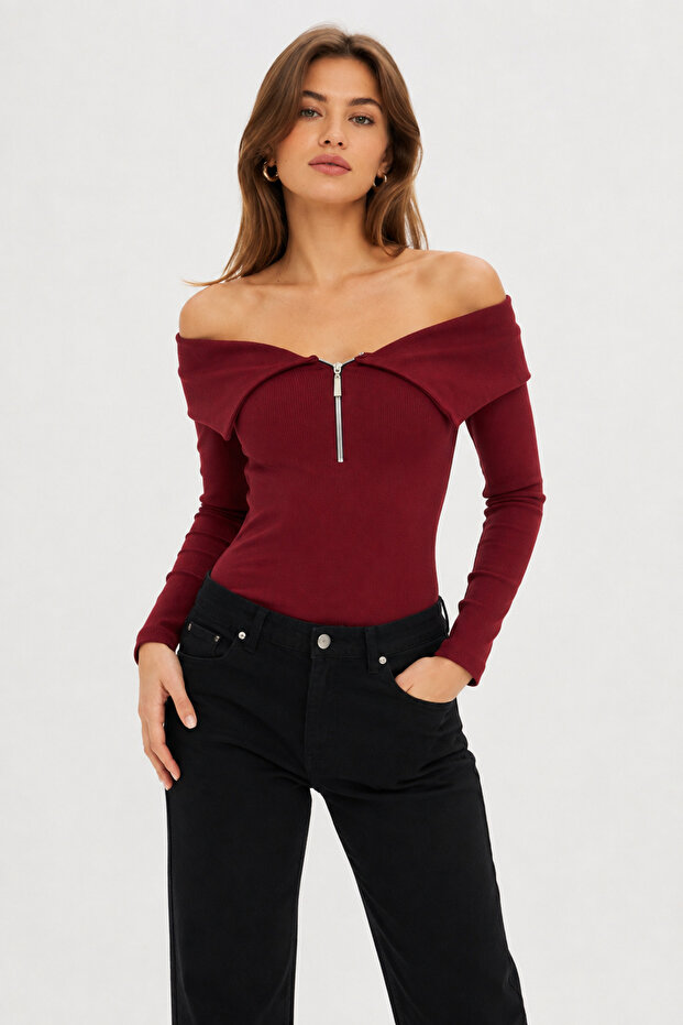 Madonna Collar Half Zip Camisole Women's Blouse