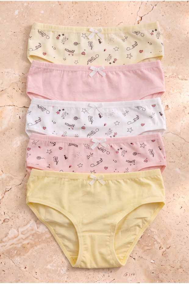 Pack of 5 Patterned Girls' Slips Multi-Colored