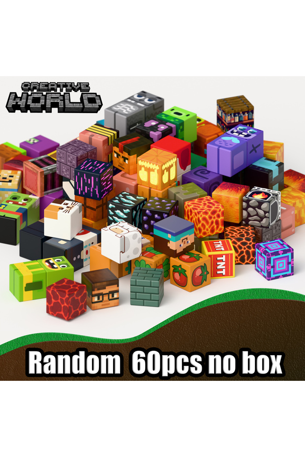 Random-60pcs Magnetic Building Blocks Mine World Magnetic Forest Ender Head Construction Brick Cube