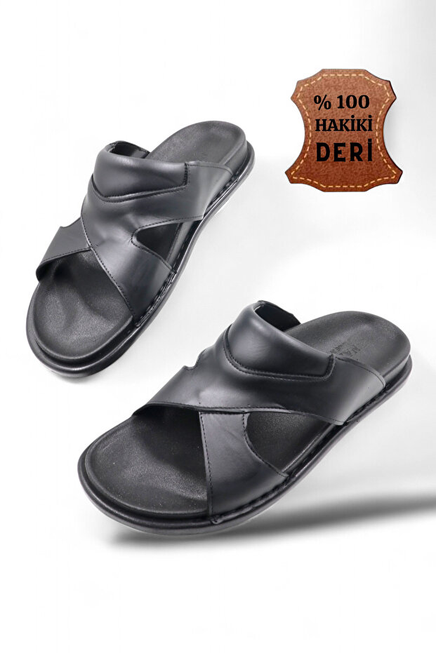 Men's Genuine Leather Lightweight Orthopedic Soft Sole Daily Slippers