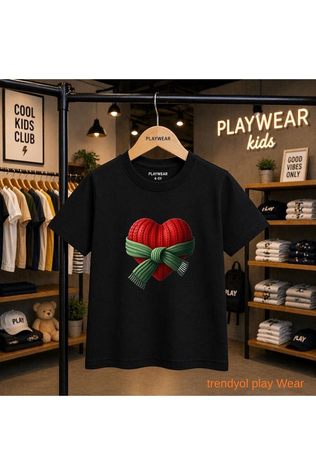 Scarfed Wrapped Heart Printed 100% Children's Unisex T-Shirt 5 6 -7 8-9 10 -11 12 Years Old