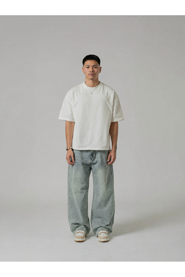 Men's Oversize T-Shirt 100% Organic Cotton Thick Textured Fit Round Neck