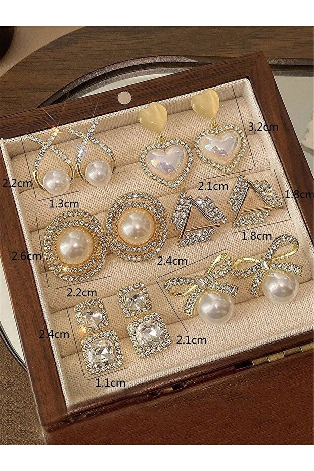 Set of 6 - Faux Pearl Embellished Earrings