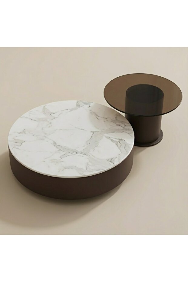 Vihan Veneered wood &sintered stone Coffee Table With Side Table