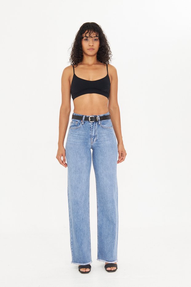 Women's Blue Wide Leg Jean Pants – High Waist 100% Cotton Wide Leg