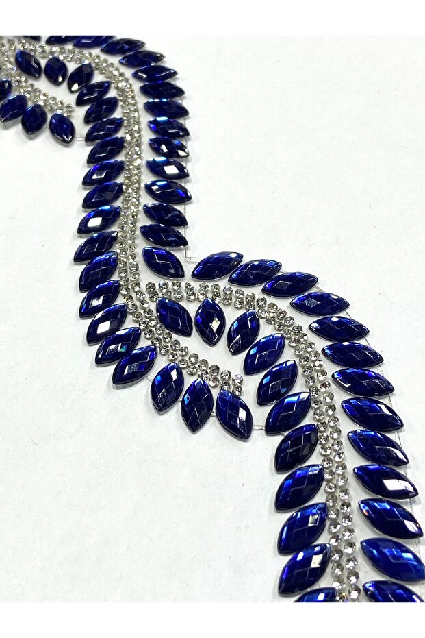 Stone Iron-On Transfer Ribbon / Leaf Pattern / 50cm / Df388 Navy Blue