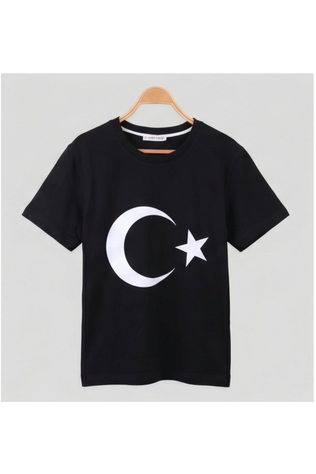 Unisex Ataturk, Turkish Flag and Signature Printed Short Sleeve Crew Neck T-Shirt