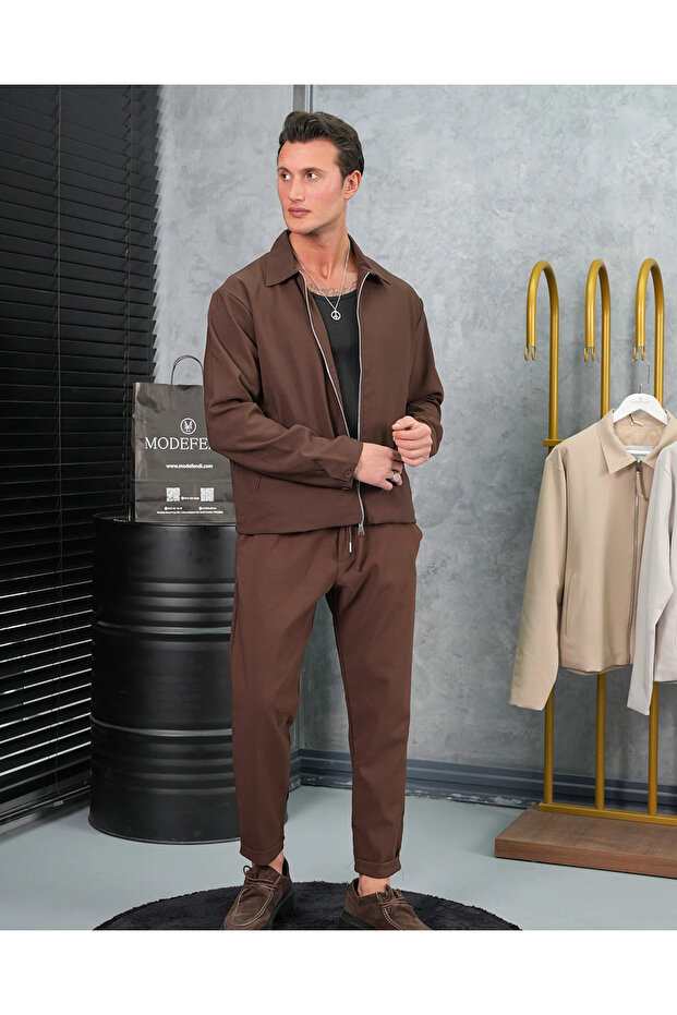 Plain Fabric Oversize Zippered Top and Bottom Jogger Set
