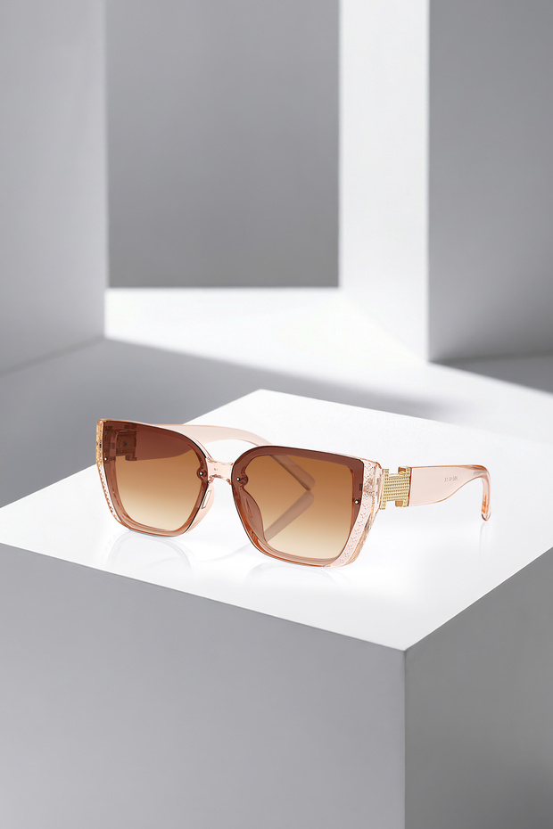 Uv400 Protection Floral Pattern Frame with Elegant Gold Detailing on the Temple Women's Sunglasses Transparent Pink Brown Color Plg-2131C2