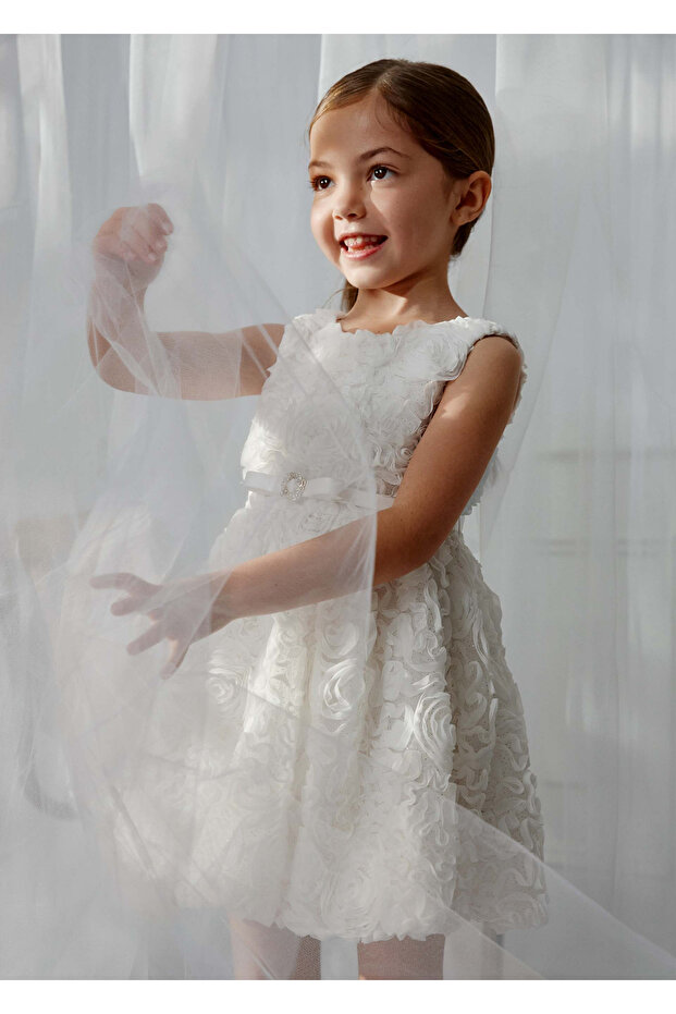 Abel&Lula Girl's 3D Fluffy Dress White 5050