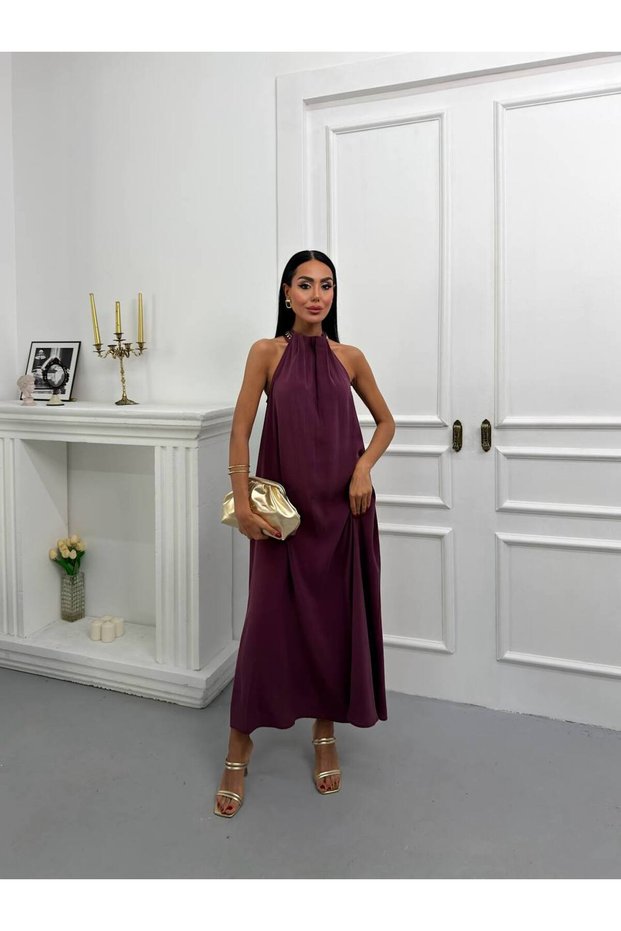 Women's Tencel Fabric Collar Detailed Relaxed Fit Sleeveless Summer Dress