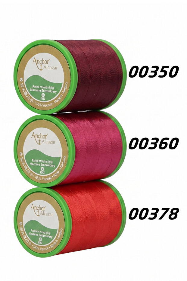 Alcazar Shiny Machine Embroidery Thread Piko Yarn 3 Different Colors 10 Gr. 370 Meters