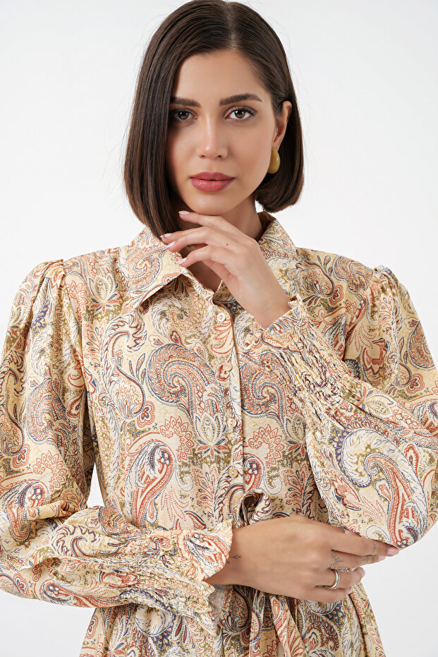 Women's Belted Hijab Dress 2589 - Yellow