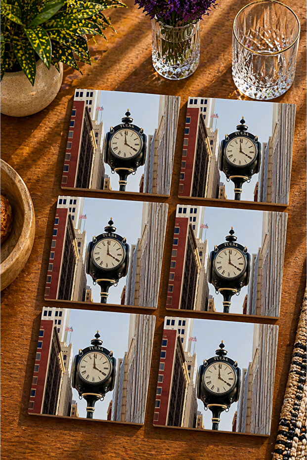 Clock Tower - Vintage Themed Set of 6 Coasters - Uv Printed Mdf - 10X10 cm