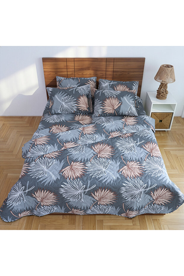 Double Lotus Flower Patterned Multi-Purpose Bedspread & Pique Set with 4 Pillowcases and Elastic Sheets