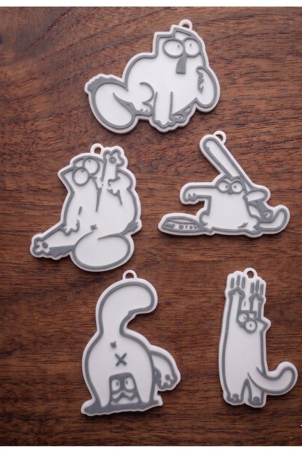 Simon's Cat 5-Piece Cat Figure Set - 3D Printed Durable Keychain & Bag Accessory