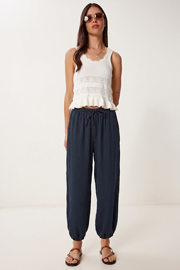 Comfortable Linen-Look Shalwar with Pockets Lub0330 Dark Blue