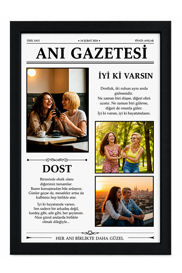 REFSTORE Kişiye Özel Anı Gazetesi Tasarımlı Fotoğraf Tablo – 3 Fotoğraflı Dostluk / Sevgili / Aile Hediyesi