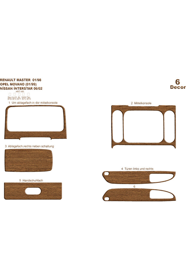 Renault Master Movano Interstar Console-Torpedo Covering 1999-2003 6 Pieces