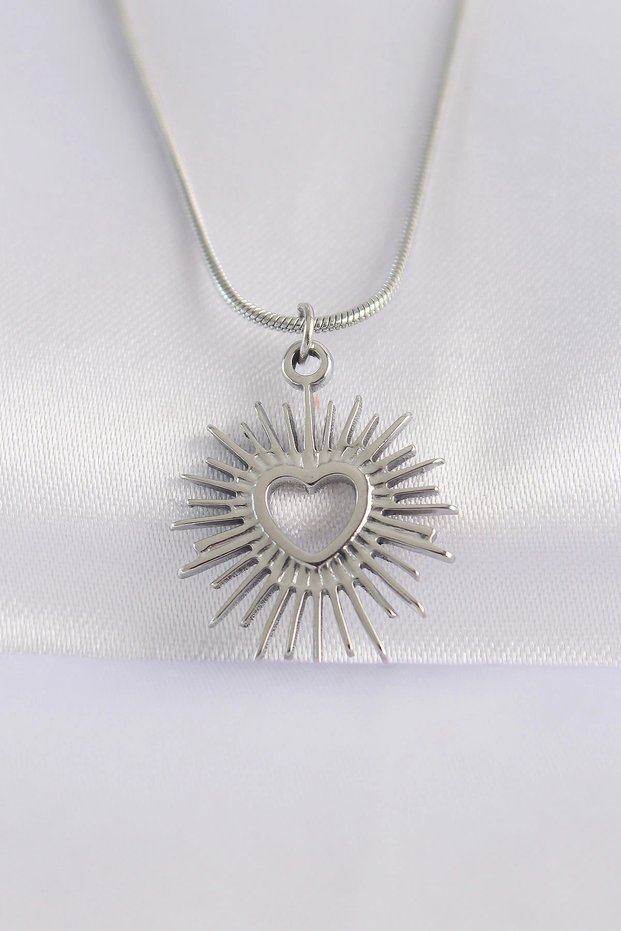 316L Steel Chain Silver Color Heart Sun Design Necklace