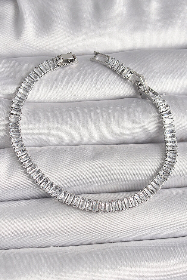 Brass Silver Color Zircon Stone Waterway Model Women's Bracelet