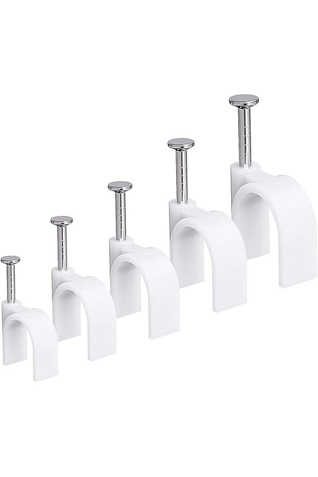 Cable Clips With Steel Nails, 500 PCS White Round Management Wire Tacks, 4mm 6mm 8mm 10mm 12mm Sizes, Organizer for Ethernet TV Speaker Cord, Home Office Wall Fasteners Electrical Line