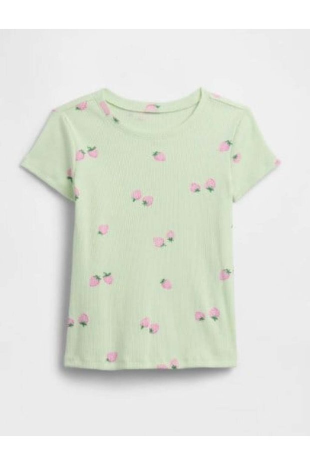 Gap girl's strawberry print ribbed short sleeve t-shirt 6 months-5 years green