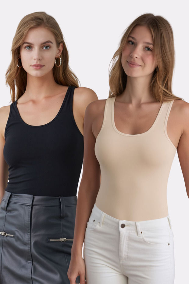 Women's 2-Piece 95% Cotton U-Neck Thick Strap Basic Undershirt - Soft Texture & Breathable Fabric