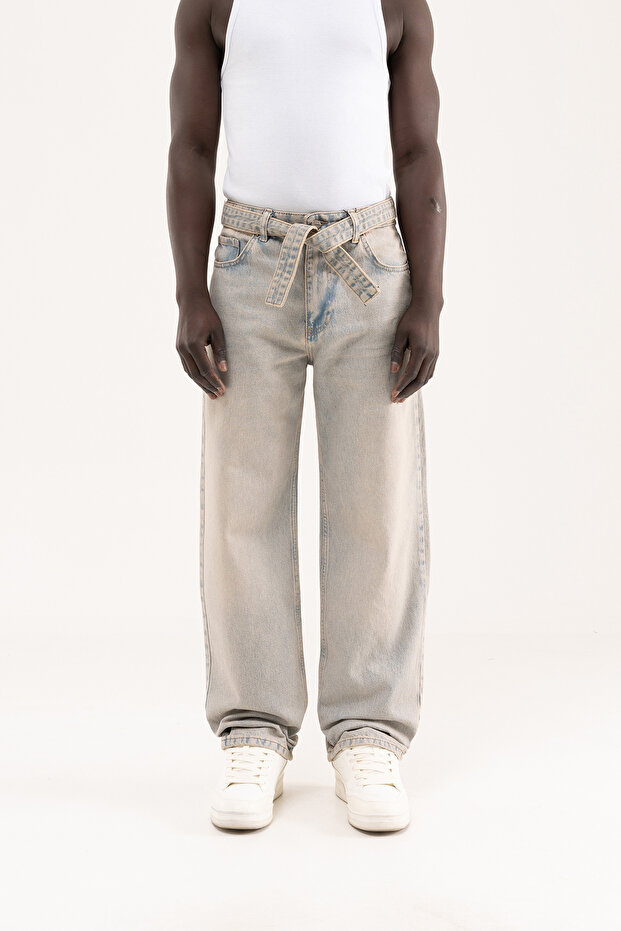 Men's Oversize Baggy Washed Jean Trousers Blue