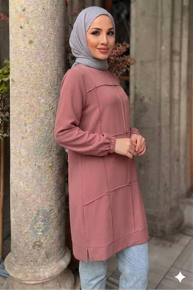 New Season Women's Hijab Tunic with Pearl Embroidery, Comfortable Cut