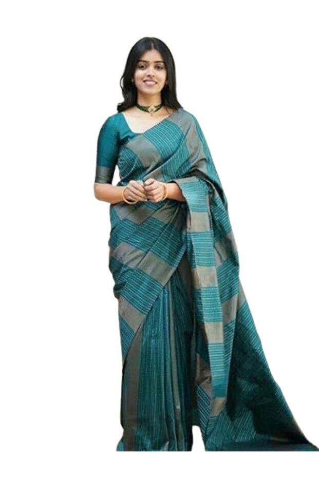 Teal Semi Silk Saree with Woven Design - MAF3108 | Teal