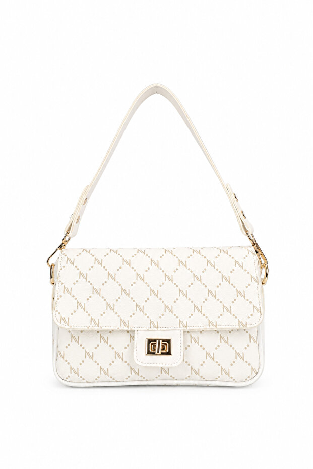 Women's Monogram White Clamshell Lock Detailed Shoulder and Crossbody Bag Velux