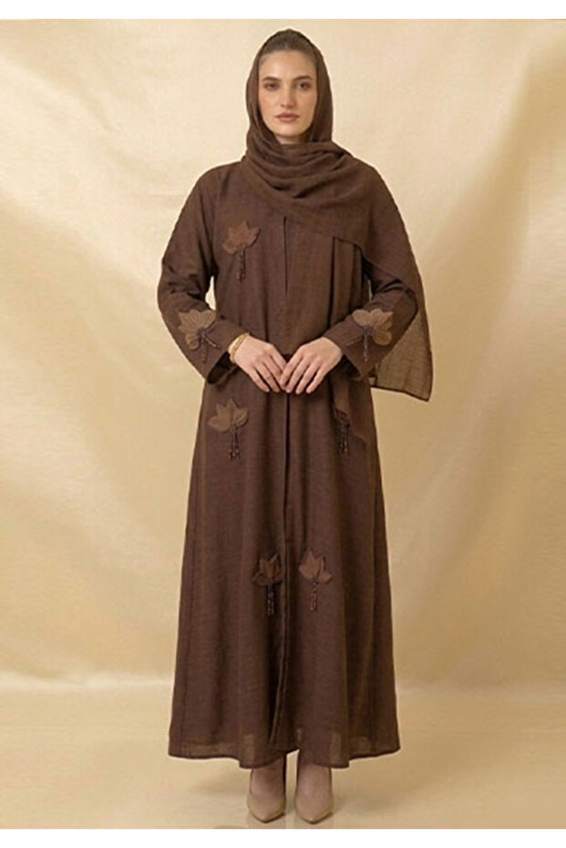 2 In 1 Nida Fabric Handmade Embroidery Dantel Comfortable Arabic Muslim Abaya With Sheila