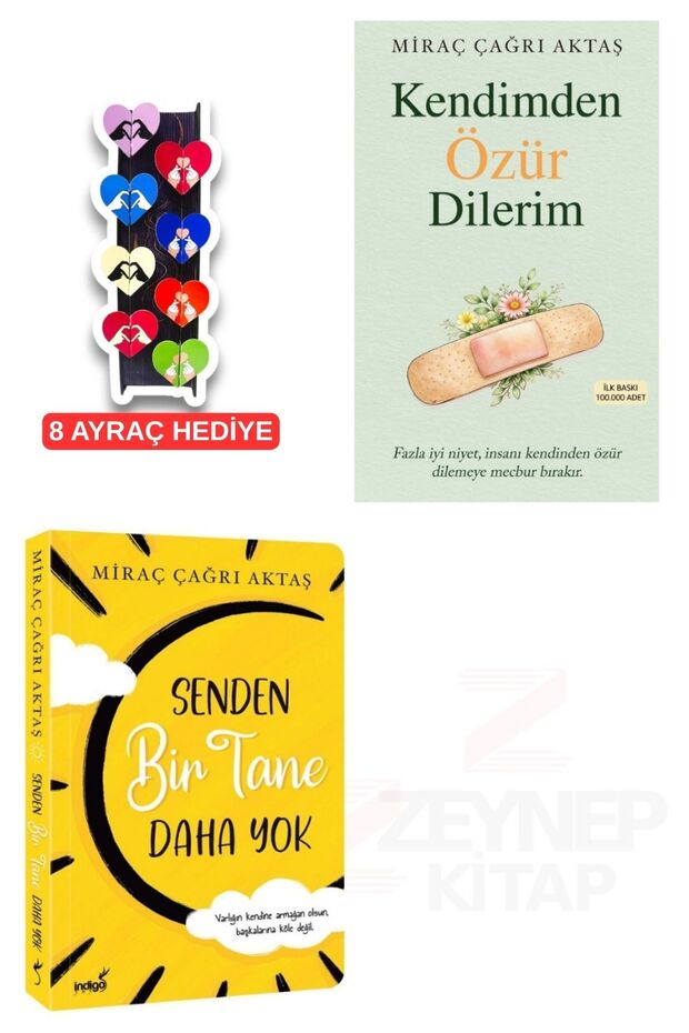 Kendimden Özür Dilerim-Senden Bir Tane Daha Yok-2 Kitap Set-8'li Özel Tasarım Kalp Ayraç Hediyeli