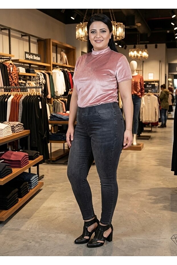 Elastic Waist High-Waisted Large Size Jeans Leggings for Comfort