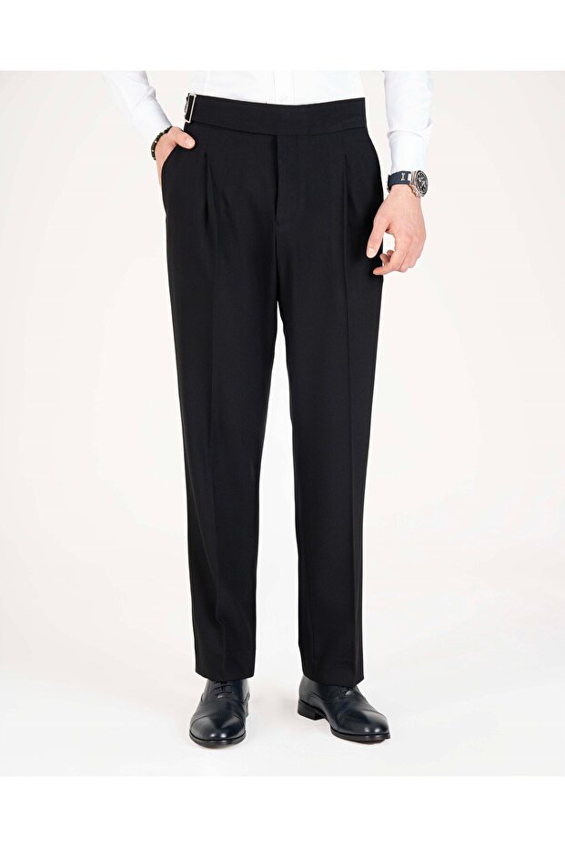 Slim Fit Pants with Belt Detail, Navy Blue T14819