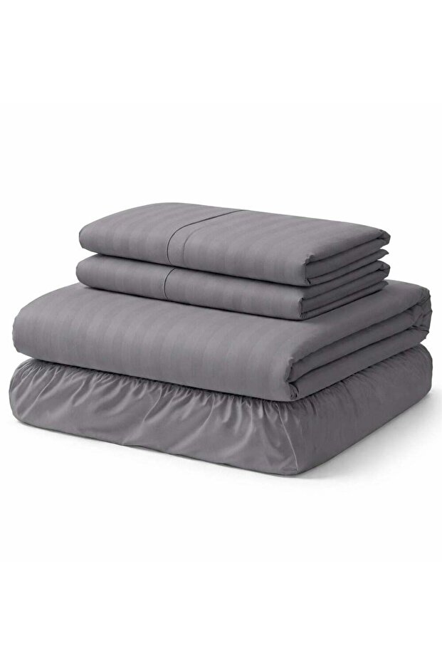King Size Fitted Bedsheet – 180×200×25 CM Deep Pocket Comfort Bed Sheet with Pillow Case, Soft Breathable Fabric, Elastic All Around, Wrinkle Free (Grey)