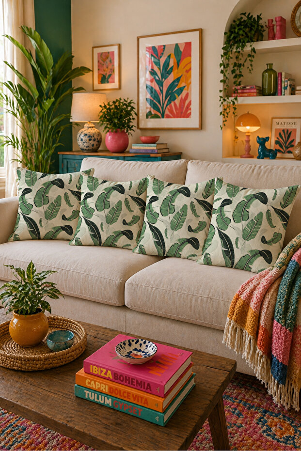 Tropical Leaf Throw Pillow Cover 4-Pack Premium 43X43 cm Double-Sided Throw Pillow Cover