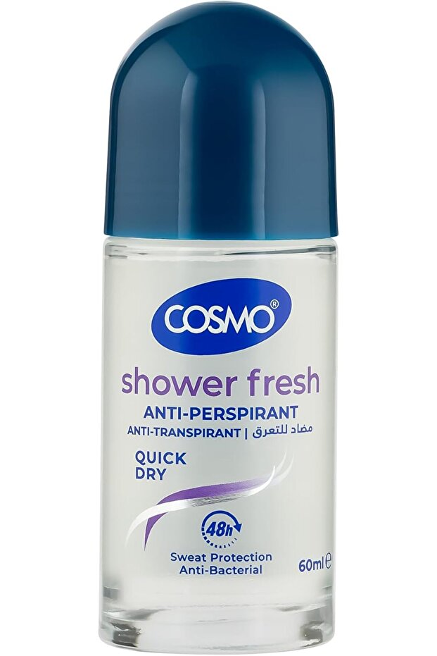 COSMO Shower Fresh Anti-Perspirant Roll-On – Quick Dry, 48H Sweat & Odor Protection, 60ml Glass Bottle