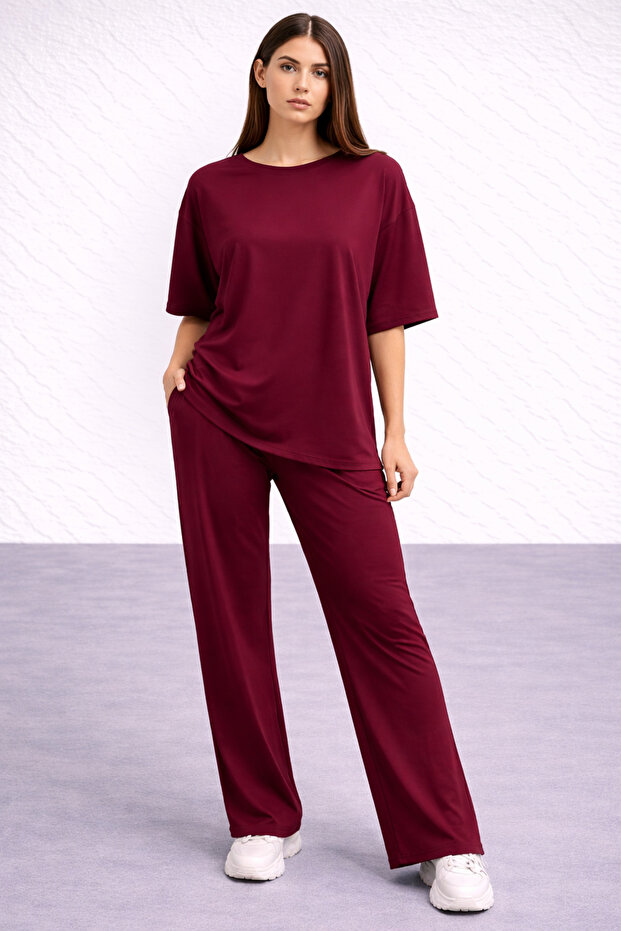 Women's 2-Piece Set Oversized Basic T-Shirt and Wide-Leg Pants Comfortable Casual Style